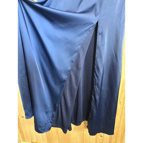 NWT Lulus Ultimate Sweetness Navy Satin Flutter Sleeve Maxi Dress Wedding Sz XL - Picture 7 of 9